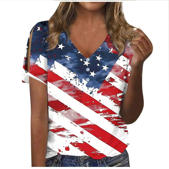 Raeneomay Button Down Shirts Loose Summer Tops for Women Women Fashion Casual Shirts Short Sleeve Loose Tee Tops V Neck Blouse