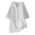 thumbnail image 1 of Raeneomay Button Down Shirts for Women Women's Loose and Versatile V-Neck Five Quarter Sleeved Cotton Linen Tops Shirt Short Sleeved V-Neck Tops/Shirt, 1 of 3