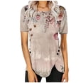 thumbnail image 1 of Raeneomay Button Down Shirts for Women Casual Round Neck Casual Button Printed Short Sleeve Blouse Short Sleeve Round Neck Blouse/Shirt, 1 of 5
