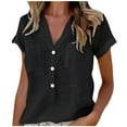 thumbnail image 1 of Raeneomay Button Down ShirtsWomen's Fashionable Solid Color Button Pocket Patchwork Short Sleeved V-Neck Top/Shirt, 1 of 6