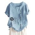 thumbnail image 1 of Raeneomay Button Sown Shirts for Women Fashion Woman Rounk Neck Short Sleeve Blouse T-Shirt Printing Loose Tops, 1 of 1