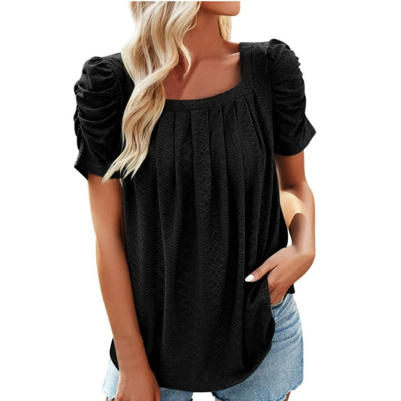 Raeneomay Cap Sleeve Tops for Women Fashion Women Short Sleeve Garment Comfortable Breathable Round-Neck Blouses Tops