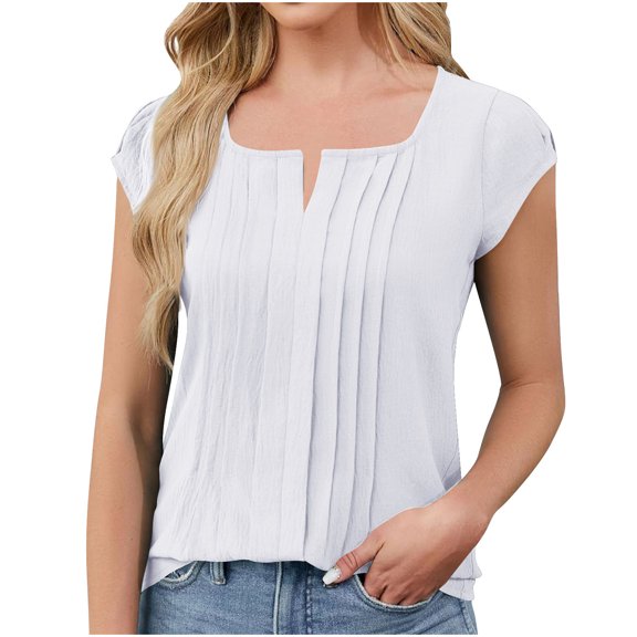 Raeneomay Cap Sleeve Tops for Women Fashion Women Short Sleeve Garment Comfortable Breathable V-Neck Blouses Tops