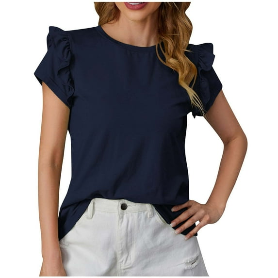 Raeneomay Cap Sleeve Tops for Women Summer New Ruffle Fashion Sweet and Fresh Versatile Top T-Shirt