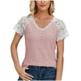 thumbnail image 1 of Raeneomay Cap Sleeve Tops for Women Versatile and Comfortable V-Neck Short Sleeved Lace Patchwork Top, 1 of 6