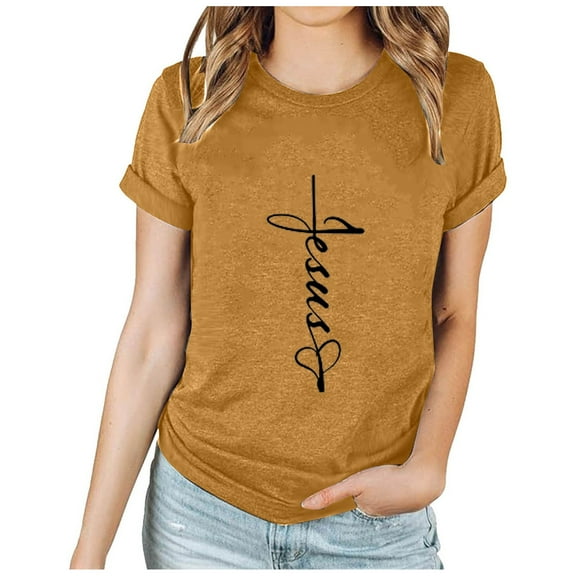 Raeneomay Casual Plus Size Tunics Tops Women's 2024 Spring and Summer Fashion Easter Print Pattern Round Neck Short Sleeved T-Shirt Top/Shirt