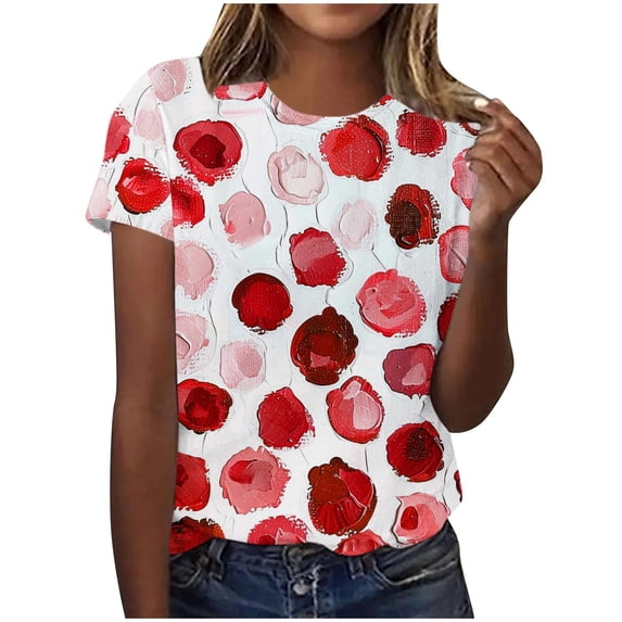 Raeneomay Casual Plus Size Tunics Tops Women's Casual Letter Print Pullover Short Sleeve T-Shirt Tops Shirt