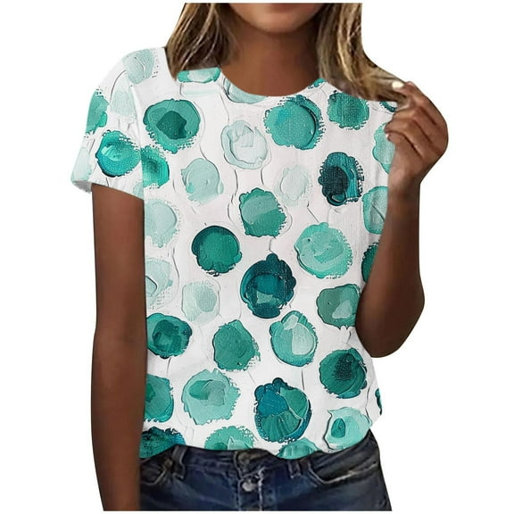 Raeneomay Casual Plus Size Tunics Tops Women's Casual Letter Print Pullover Short Sleeve T-Shirt Tops Shirt