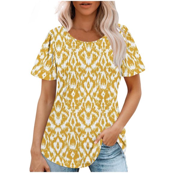 Raeneomay Casual Tops Oversized T Shirts Fashionable Women's Casual Short Sleeved Loose Round Neck Printed Top
