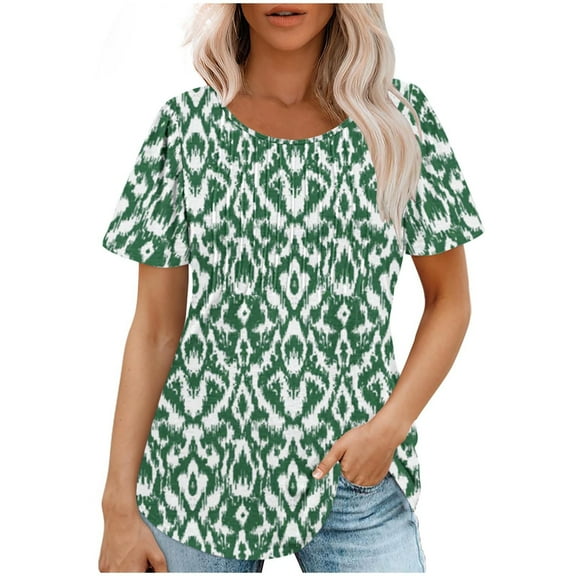 Raeneomay Casual Tops Oversized T Shirts Fashionable Women's Casual Short Sleeved Loose Round Neck Printed Top