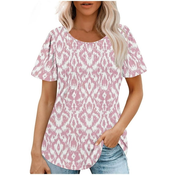 Raeneomay Casual Tops Oversized T Shirts Fashionable Women's Casual Short Sleeved Loose Round Neck Printed Top