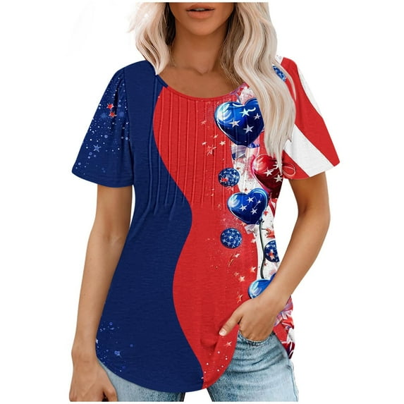 Raeneomay Casual Tops Oversized T Shirts Fashionable Women's Casual Short Sleeved Loose Round Neck Printed Top