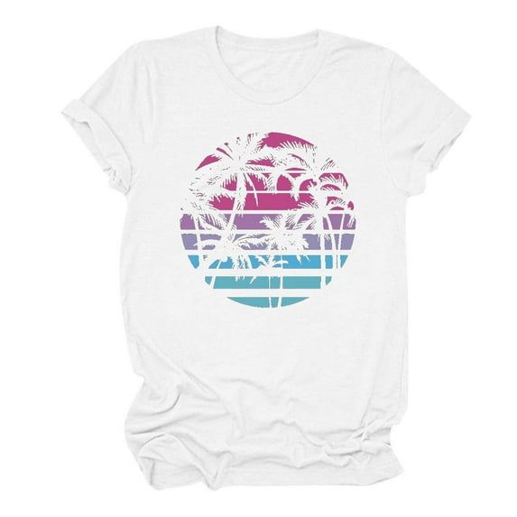Raeneomay Casual Tops Oversized T Shirts Summer Beach Printed T-Shirt With Round Neck and Short Sleeved Top