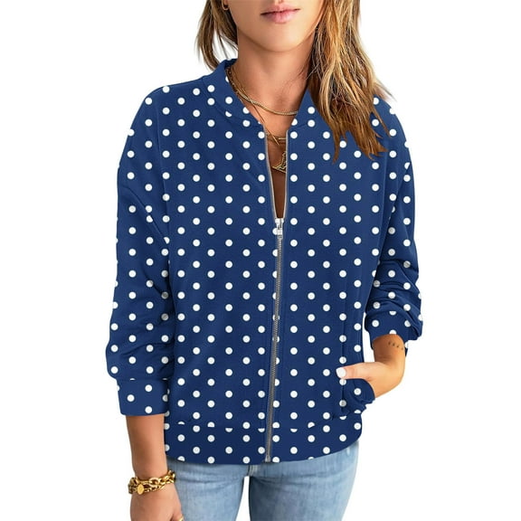 Raeneomay Casual Women's Fashion Print Long Sleeve Pocket ZIpper Tops Sweatshirts Blouse Coat