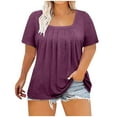 thumbnail image 1 of Raeneomay Fit Pleated Blouse Shirts Plus Size Tops For Women Sexy Blouse Solid Casual Loose Summer Short Sleeve Blouse, 1 of 6