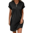 thumbnail image 1 of Raeneomay Front Button Dresses for Womens V-neck Solid Color Pullover Casual Dress, 1 of 7