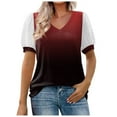 thumbnail image 1 of Raeneomay Lace Tops for Women Women Casual Stitching Mesh Puff Sleeve Solid And Printed Short Sleeve V-Neck Pullover Blouse T-shirt Tops, 1 of 5