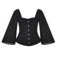 thumbnail image 1 of Raeneomay Long Sleeve Shirts Button Down Women Tops Lace Waist Cinching Corset Round Neck Top Solid Color, 1 of 5
