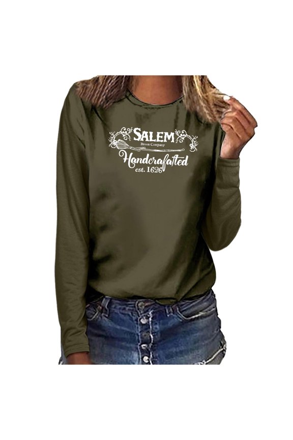 Long Sleeve Shirts Oversize Women Tops Casual Fashion CrewNeck Pullover Round-Neck Printing T-Shirt