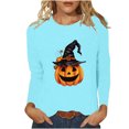 thumbnail image 1 of Raeneomay Long Sleeve Shirts Oversize Women Tops Halloween Casual Printed Round Neck Tops, 1 of 4
