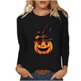 thumbnail image 1 of Raeneomay Long Sleeve Shirts Oversize Women Tops Halloween Casual Printed Round Neck Tops, 1 of 4