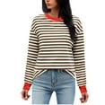 thumbnail image 1 of Raeneomay Long Sleeve Shirts Oversized T Shirts Women's Fashionable Loose Casual Striped Color Blocking Round Neck Top, 1 of 5