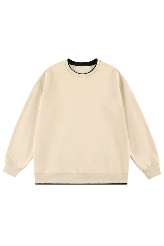 Long Sleeve Shirts for Men Fake Two Storey Solid Color Casual Fitness Sport Permeability Round Neck Long Sleeve Top