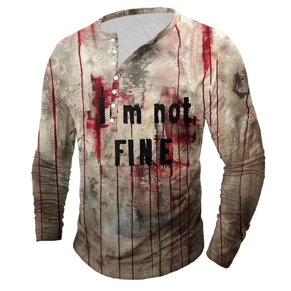Raeneomay Long Sleeve Shirts for Men Halloween Printed Long Sleeved Round Neck Top Long Sleeve Round-Neck Blouses Shirts