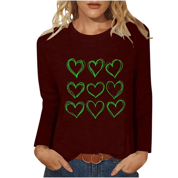 Raeneomay Long Sleeve Shirts for Women Casual Printed Round Neck Top