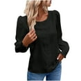 thumbnail image 1 of Raeneomay Long Sleeve Shirts for Women Casual Solid Color Lace Patchwork Round Neck Tops, 1 of 5