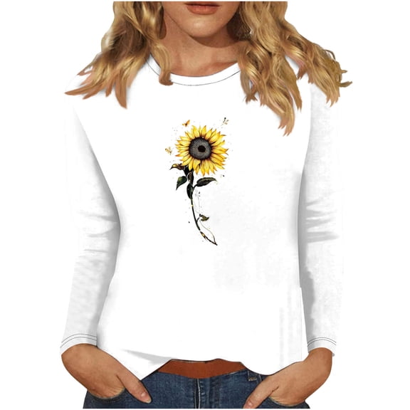 Raeneomay Long Sleeve Shirts for Women Fashion Classic Print Round Neck Tops