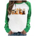 thumbnail image 1 of Raeneomay Long Sleeve Shirts for Women Halloween Printed Colour Matching Round Neck Casual Tee Tops, 1 of 4