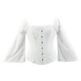 thumbnail image 1 of Raeneomay Long Sleeve Shirts for Women Lace Waist Cinching Corset Round Neck Top Solid Color, 1 of 5