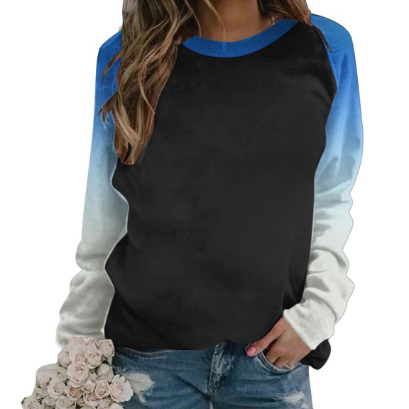 Raeneomay Long Sleeve Shirts for Women Ladies' Fashionable Printed Hooded Raglan Long Sleeved Round Neck Top