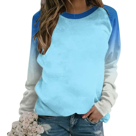 Raeneomay Long Sleeve Shirts for Women Ladies' Fashionable Printed Hooded Raglan Long Sleeved Round Neck Top