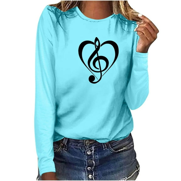 Raeneomay Long Sleeve Shirts for Women Women's Casual Fashion Long-Sleeve CrewNeck Pullover Round-Neck Printing T-Shirt Tops