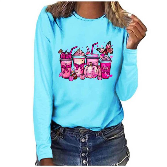 Raeneomay Long Sleeve Shirts for Women Women's New Casual Fashion Long-Sleeved TurtleNeck Printed Top