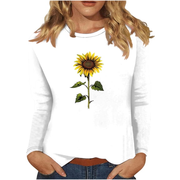 Raeneomay Long Sleeve Shirts for Women Women's Retro Fashion Classic Print Round Neck Tops