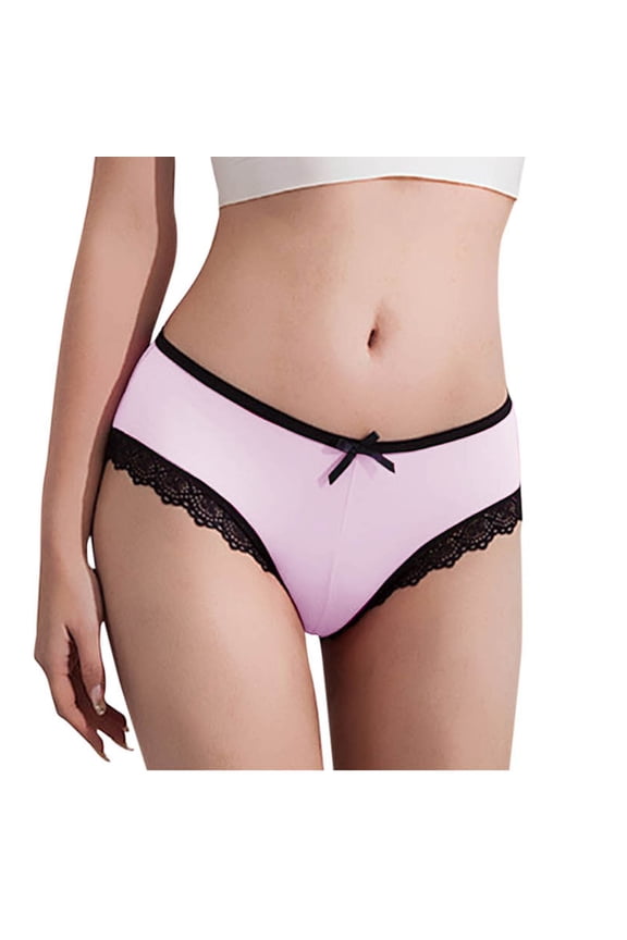 Low Waist Lace 100% Cotton Panties for Women, Bow Detail Scalloped Edge Sexy Briefs Soft Stretchy Breathable Bikini Underwear