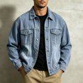thumbnail image 1 of Raeneomay Men's Denim Jacket - Long Sleeve Collared Multi Pocket Outerwear S-XXL, 1 of 4