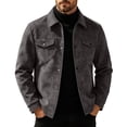 thumbnail image 1 of Raeneomay Men's Suede Button Jacket - Collared Long Sleeve Pocket Top, 1 of 6