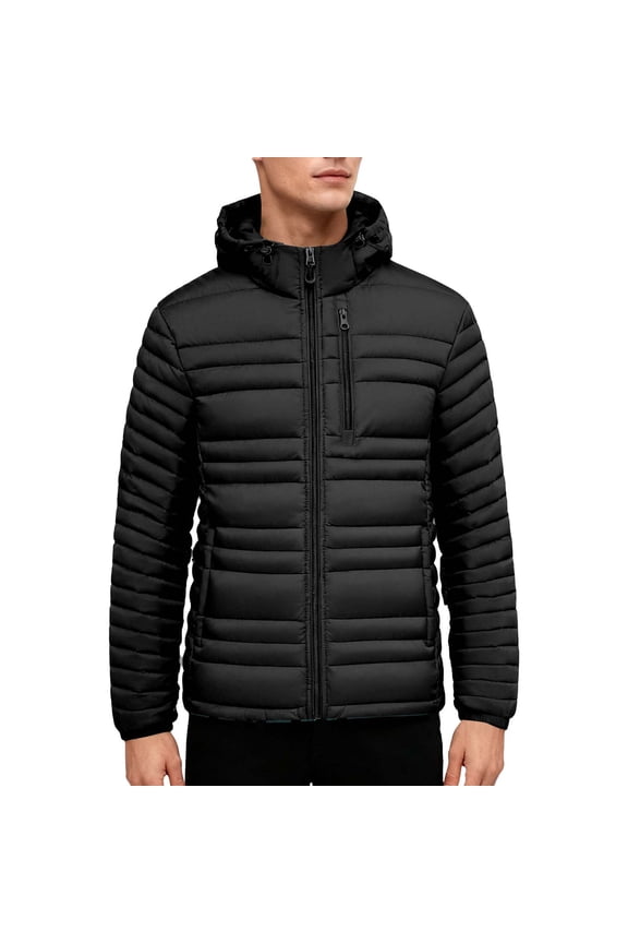 Men's Thickened Solid Color Detachable Cap Zipper Cardigan Hooded Zipper Pocket Winter Warm Jacket Coat Long Sleeve Parkas