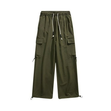 Raeneomay No Boundaries All Gender Washed Cargo Pants Men's Casual Outdoor Solid Color Elastic Waist Drawstring Pocket Workwear Pants