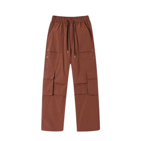 Raeneomay No Boundaries All Gender Washed Cargo Pants Men's Casual Outdoor Solid Color Elastic Waist Drawstring Pocket Workwear Pants
