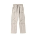 thumbnail image 1 of Raeneomay No Boundaries All Gender Washed Cargo Pants Men's Casual Outdoor Solid Color Elastic Waist Drawstring Pocket Workwear Pants, 1 of 5