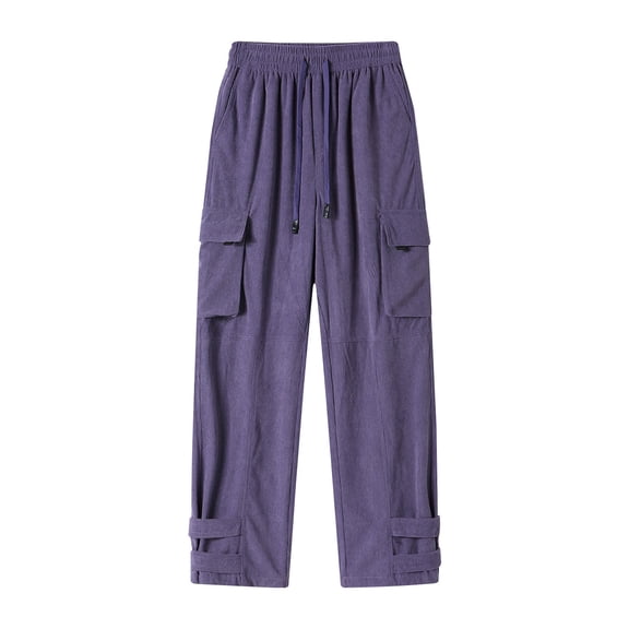 Raeneomay No Boundaries All Gender Washed Cargo Pants Men's Vintage Casual Corduroy Solid Color Elastic Waist Straight Pants