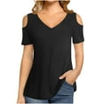 thumbnail image 1 of Raeneomay Off Shoulder Tops for Women Fashion Women Short Sleeve Garment Comfortable Breathable V-Neck Blouses Tops, 1 of 5