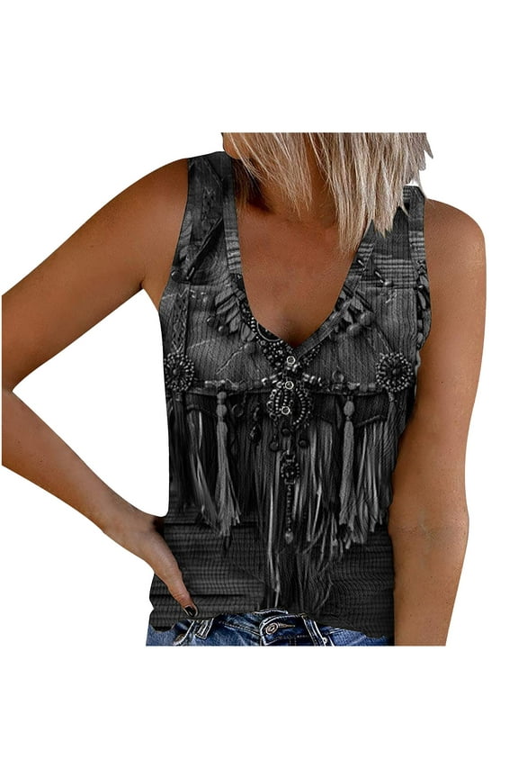 Off Shoulder Tops for Women Retro Ethnic Style Feather Printed Sleeveless Tank Tops