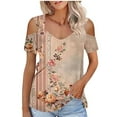 thumbnail image 1 of Raeneomay Off Shoulder Tops for Women Sexy Off-The-Shoulder Printed V-Neck Short-Sleeved Top Blouse, 1 of 6