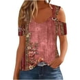 thumbnail image 1 of Raeneomay Off Shoulder Tops for Women Women Summer Sexy T-Shirt Cold Shoulder Pullover Blouse V-Neck Short Sleeve Print Tops, 1 of 5